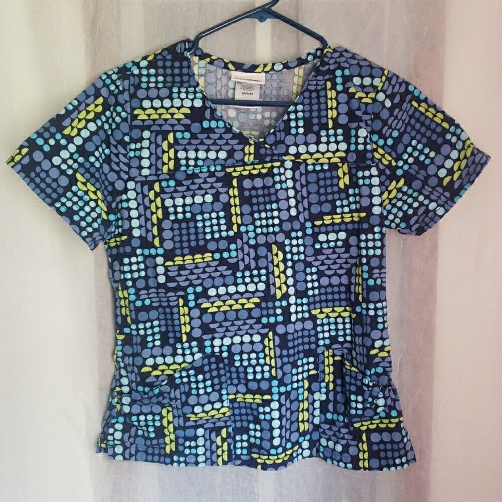 Scrubstar Scrub Top Polka Dots Scrubs Medical Vet Dental Women's XS